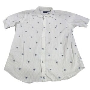 Ralph Lauren Seersucker Shirt Mens XLT Blue White Stripe Nautical Dog Anchor